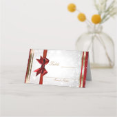 Red Bow Gold White Sparkle Kerstbruiloft Plaatskaartje (Achterkant)