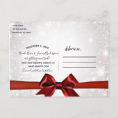 Red Bow & Gold White Sparkle Vakantie Sla de datum Aankondigingskaart (Achterkant)