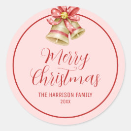 Red Bow Golden Jingle Bell Roze Ronde Sticker