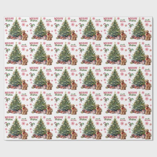 Red Bow Golden Retriever Dog Holiday Tree Cadeaupapier (Vlak)