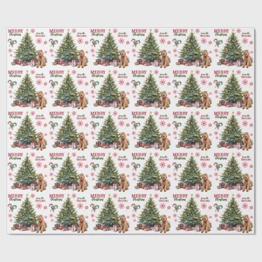 Red Bow Goldendoodle Dog Holiday Tree Cadeaupapier (Vlak)