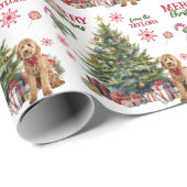Red Bow Goldendoodle Dog Holiday Tree Cadeaupapier (Rol Hoek)