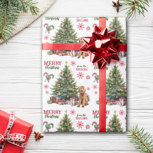 Red Bow Goldendoodle Dog Holiday Tree Cadeaupapier