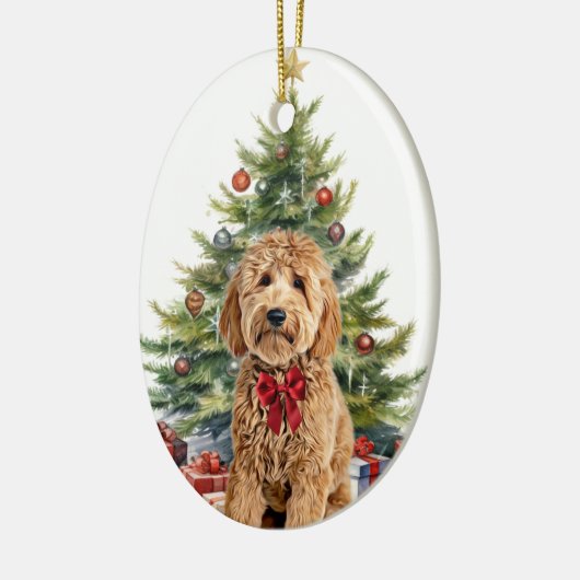 Red Bow Goldendoodle Hondenkerst Keramisch Ornament (Links)