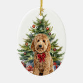 Red Bow Goldendoodle Hondenkerst Keramisch Ornament (Voorkant)