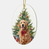 Red Bow Gouden Retriever Hond Kerstmis Keramisch Ornament (Links)