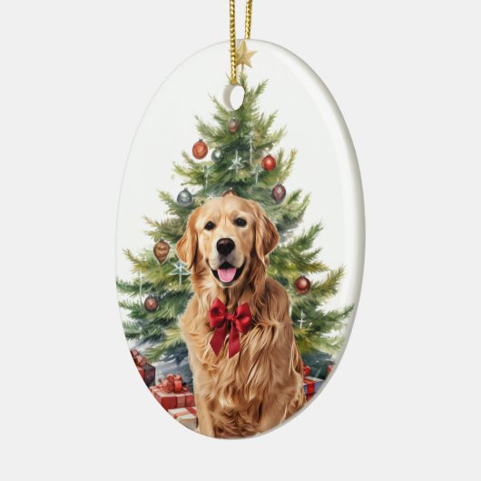 Red Bow Gouden Retriever Hond Kerstmis Keramisch Ornament (Links)