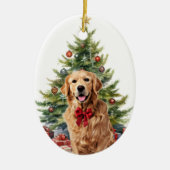 Red Bow Gouden Retriever Hond Kerstmis Keramisch Ornament (Voorkant)