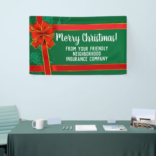 Red Bow Green Custom Merry Christmas Holiday Party Spandoek (Beurs)
