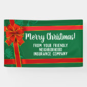 Red Bow Green Custom Merry Christmas Holiday Party Spandoek (Horizontaal)