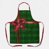 Red Bow Green Gingham Plaid Kerstcadeau Schort (Voorkant)