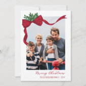 Red Bow & Greenery Jaar in de Review Vrolijk Kerst Feestdagenkaart (Voorkant)