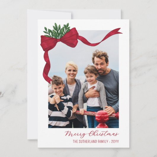 Red Bow & Greenery Jaar in de Review Vrolijk Kerst Feestdagenkaart (Voorkant)