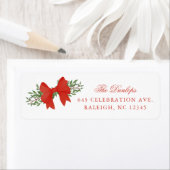 Red Bow Greenery Kerstvakantie Retouradres Etiket (Insitu)