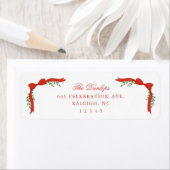 Red Bow Greenery Kerstvakantie Retouradres Etiket (Insitu)
