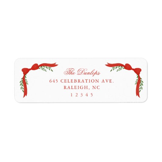 Red Bow Greenery Kerstvakantie Retouradres Etiket (Voorkant)