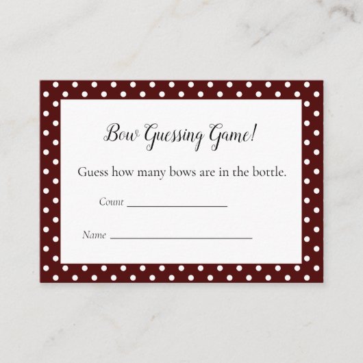 Red Bow Guessing Count Baby shower spel Informatiekaartje (Voorkant)