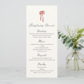 Red bow, Hand drawn Christmas Dinner  Menu (Staand voorkant)