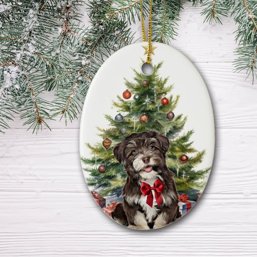 Red Bow Havanese Hond Kerstmis Keramisch Ornament