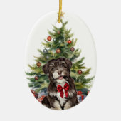 Red Bow Havanese Hond Kerstmis Keramisch Ornament (Voorkant)