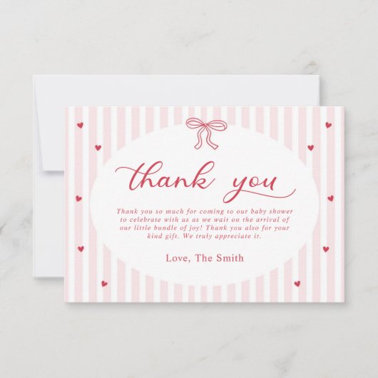 Red Bow Hearts Valentines Baby Shower Bedankkaart (Voorkant)