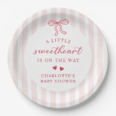 Red Bow Hearts Valentines Baby Shower Papieren Bordje (Voorkant)