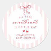 Red Bow Hearts Valentines Baby Shower Ronde Sticker (Voorkant)