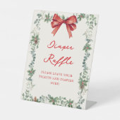 Red Bow Holiday Baby Shower Diaper Raffle Reclamebord Met Voetstuk (Voorkant)