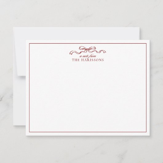 Red Bow Holiday Border Note Kaart (Voorkant)