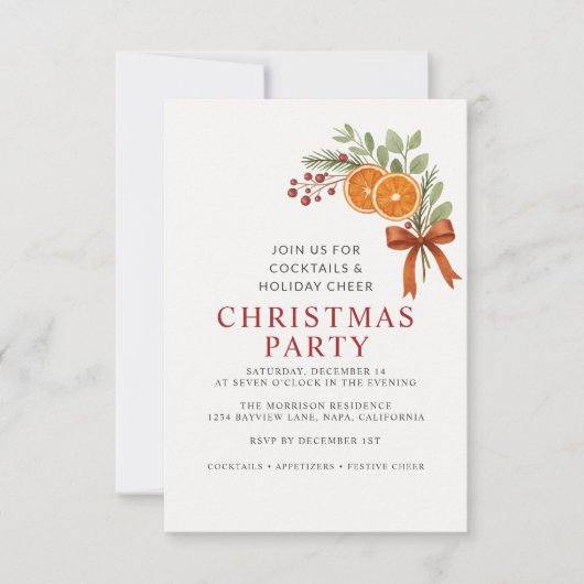 Red Bow Holiday Christmas Party Botanical  Kaart (Voorkant)