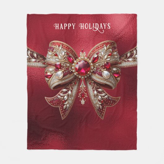 Red Bow Holiday Fleece Deken (Voorkant)