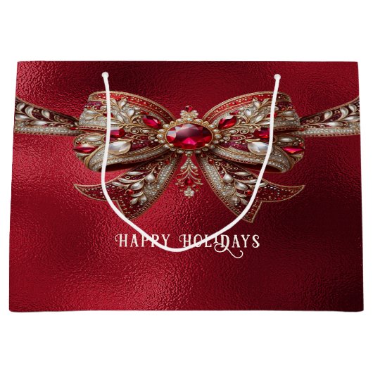 Red Bow Holiday Gift Bag Groot Cadeauzakje (Voorkant)
