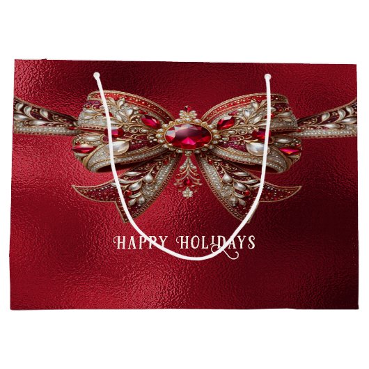 Red Bow Holiday Gift Bag Groot Cadeauzakje (Achterkant)
