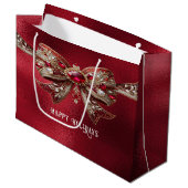 Red Bow Holiday Gift Bag Groot Cadeauzakje (Voorkant Gekanteld)