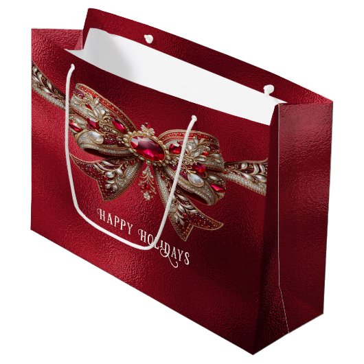 Red Bow Holiday Gift Bag Groot Cadeauzakje (Voorkant Gekanteld)