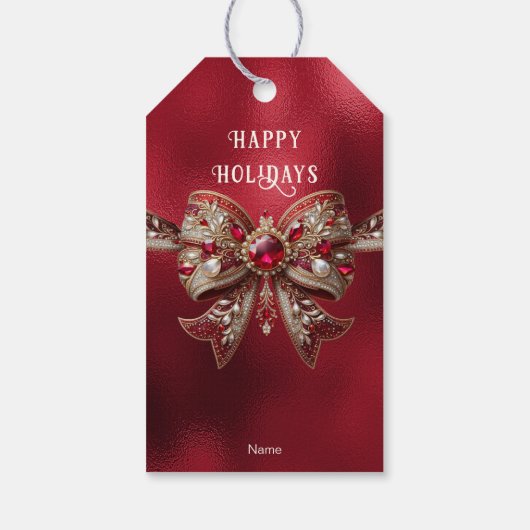 Red Bow Holiday Gift Label Cadeaulabel (Achterkant)