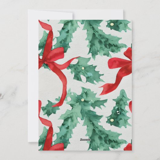 Red Bow Holiday Greenery Foto Kerst Kaart (Achterkant)