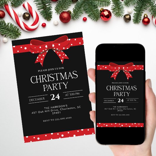 Red Bow Holiday Kerstdiner Kaart