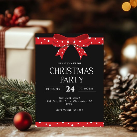 Red Bow Holiday Kerstdiner Kaart
