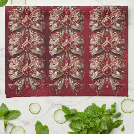 Red Bow Holiday Keuken Handdoek (Gevouwen)
