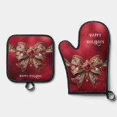 Red Bow Holiday Ovenwant & Pannenlap Set (Voorkant)