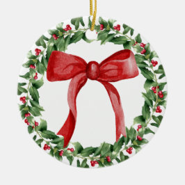 Red Bow Holiday Wreath Classic Kerstboom Keramisch Ornament
