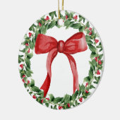 Red Bow Holiday Wreath Classic Kerstboom Keramisch Ornament (Links)