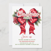 Red Bow Holly Berries Kerstfeest Kaart (Voorkant)