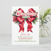 Red Bow Holly Berries Kerstfeest Kaart (Staand voorkant)