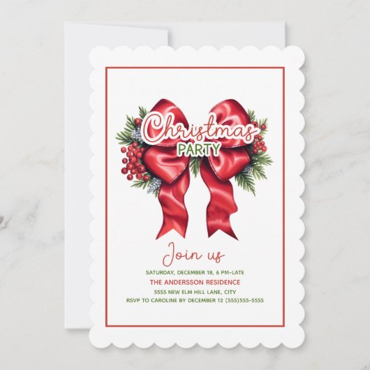 Red Bow Holly bessen geschulpte kerstfeest Kaart (Voorkant)