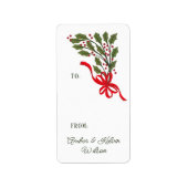Red Bow Holly Garland Holiday Gift Label (Voorkant)