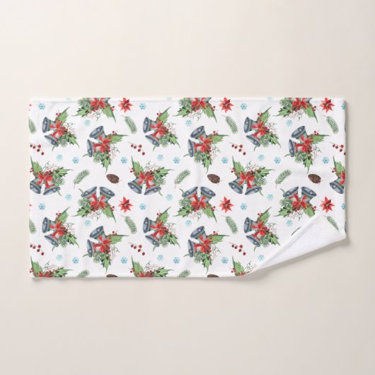 Red Bow Holly kerst Bells Pattern Bad Handdoek (Handdoek)