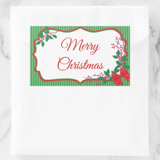 Red Bow Holly Kerst Lijst Rechthoekige Sticker (Tas)