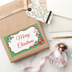 Red Bow Holly Kerst Lijst Rechthoekige Sticker